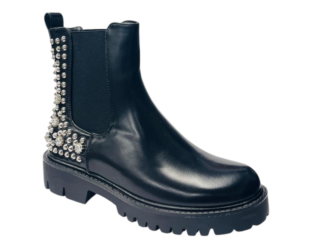 Faux Leather Studded Chunky Sole Ankle Boots