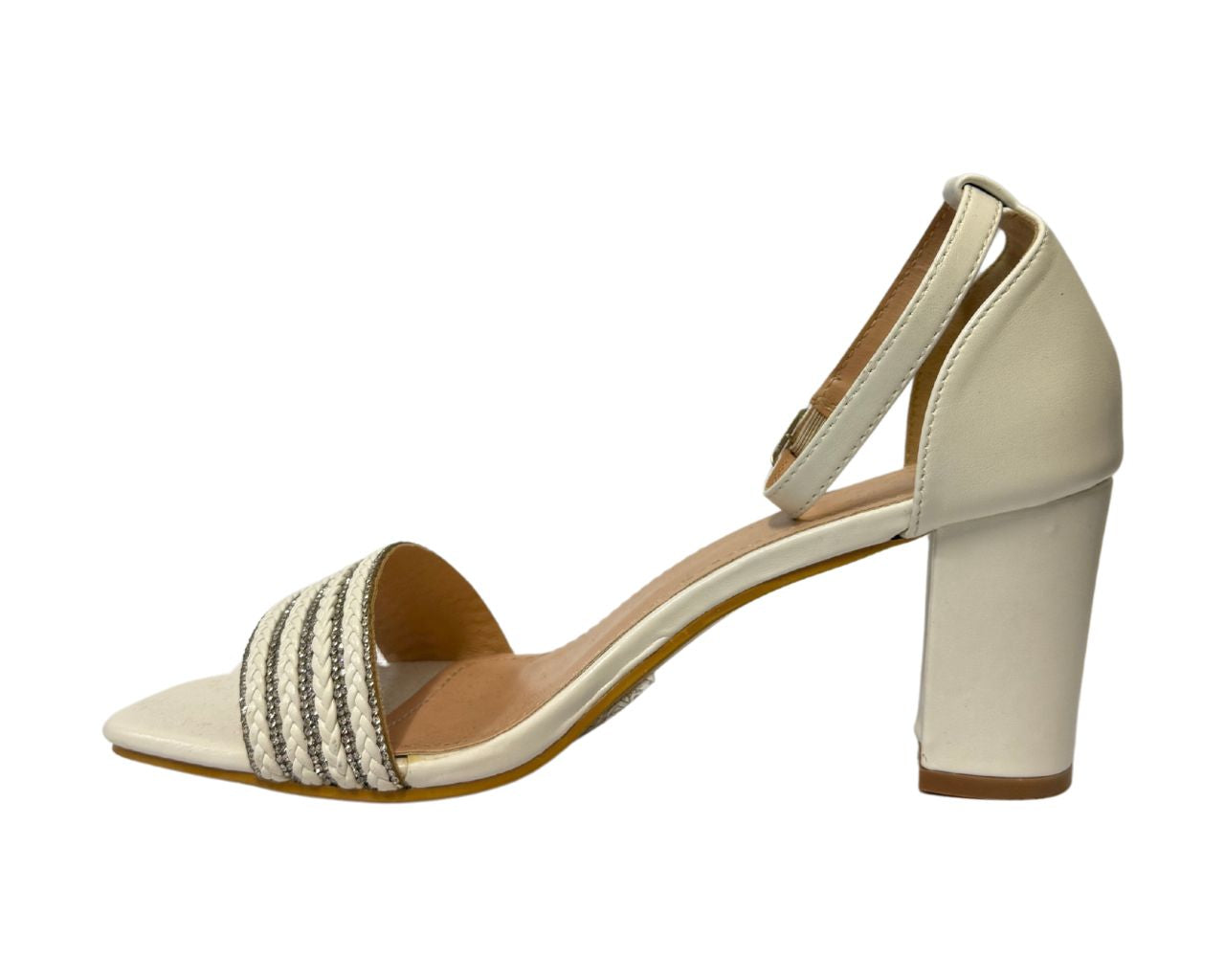 Women's B1639-131 Rhinestone Decor Block Heel Ankle Strap Shoes