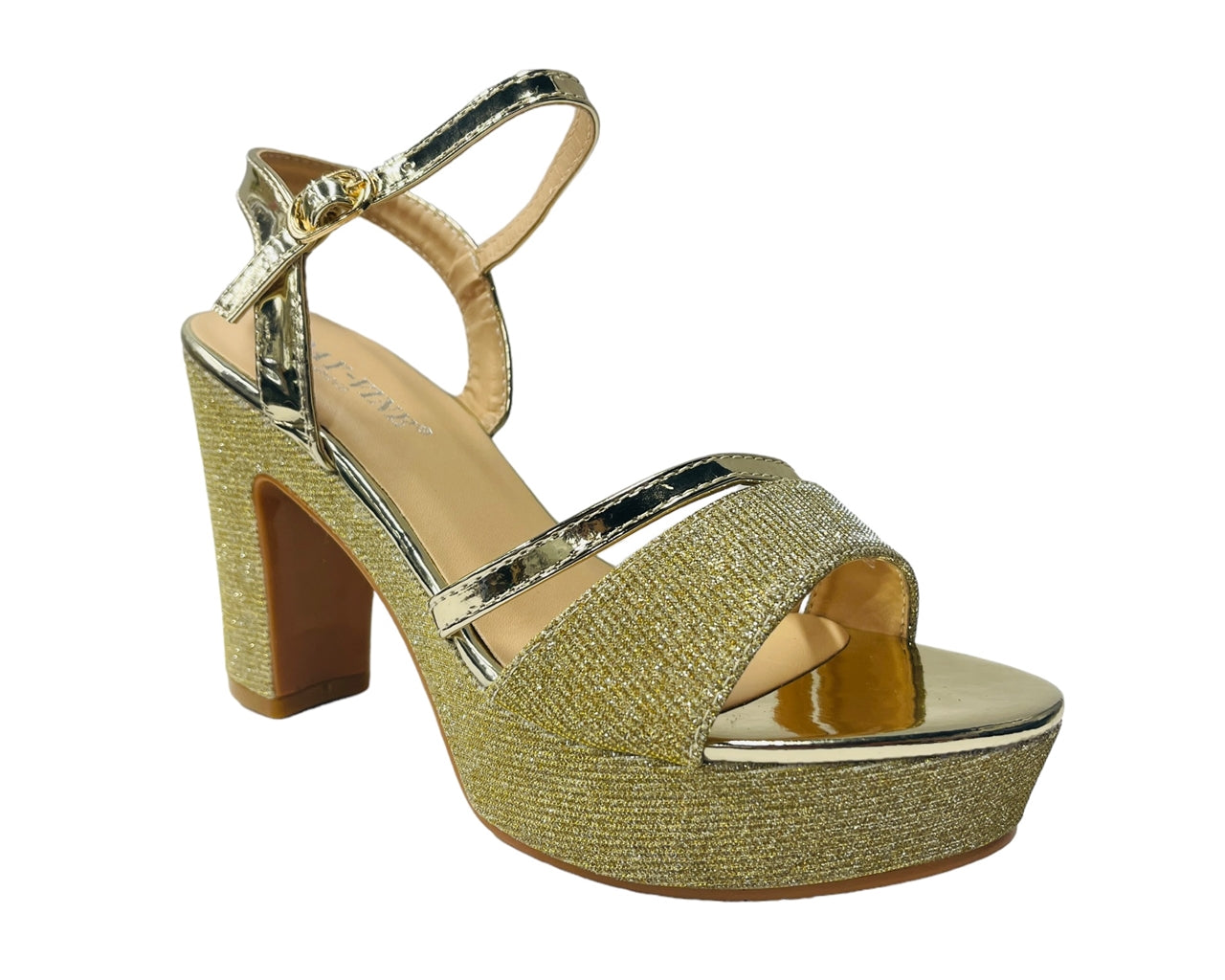 Glitter Block Platform Ankle Strap Heel Shoes