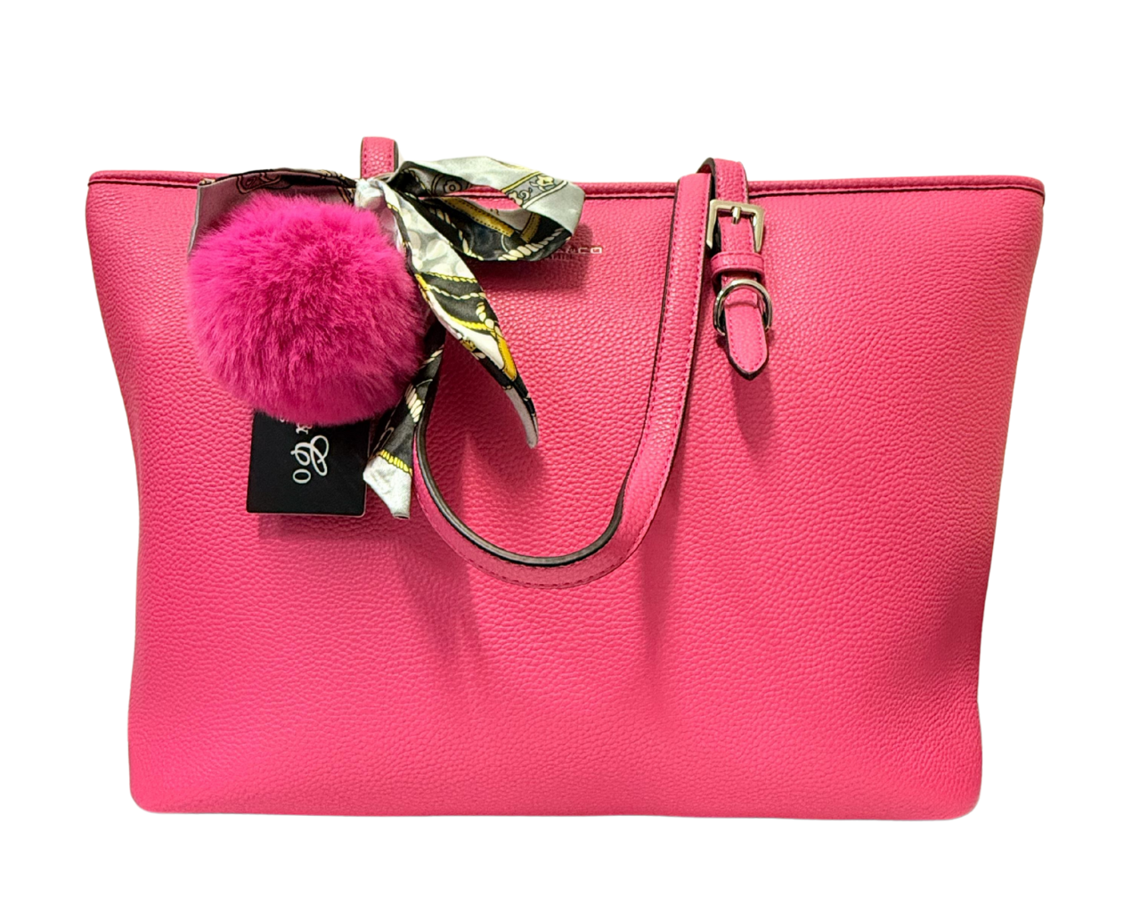 Women's Faux leather Shoulder bag with pompom and scarf
