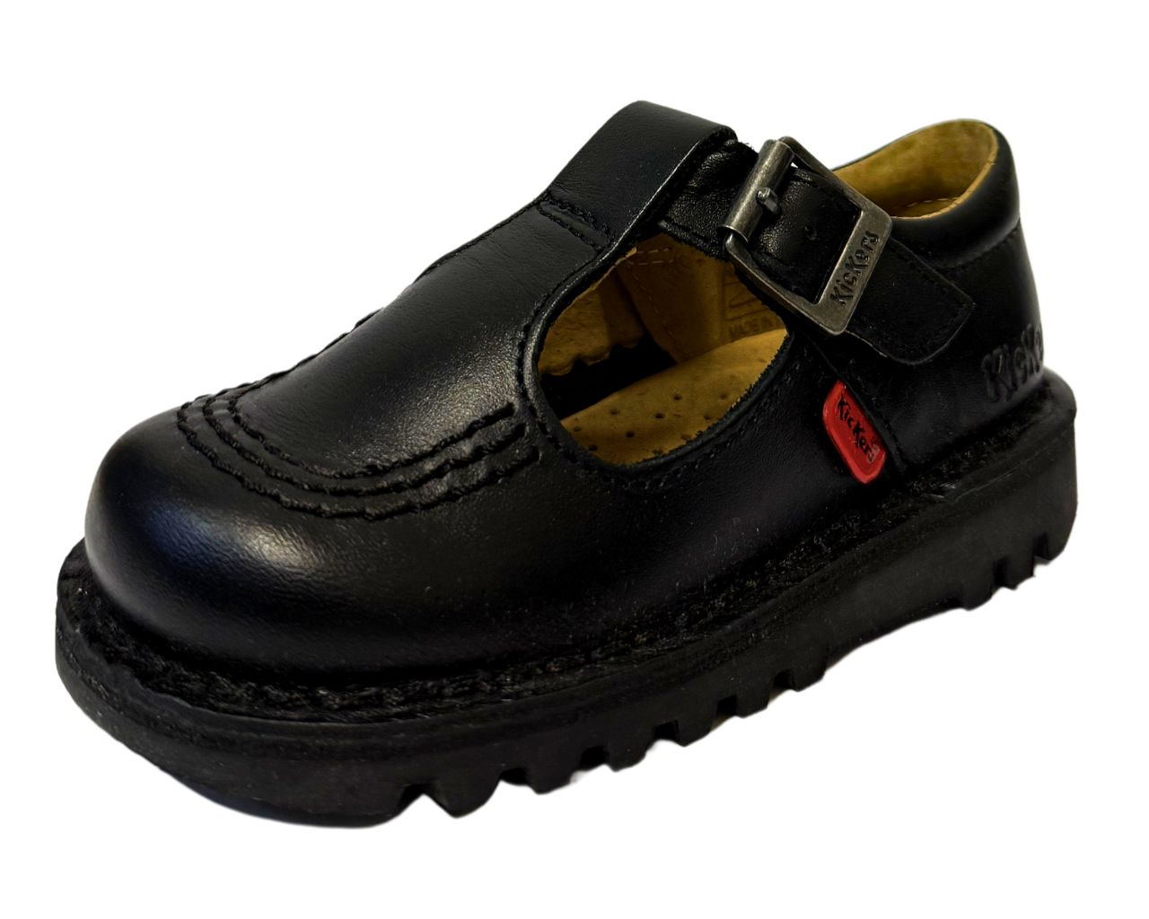 Infants Youths Kickers KICK T CORE Leather T Bar Shoes Black