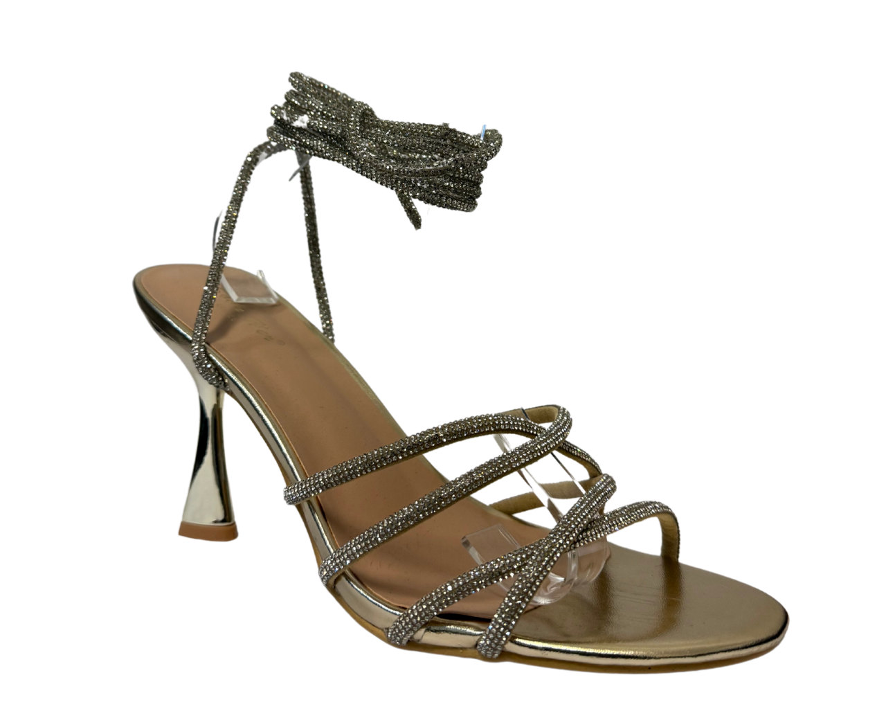 Women's Gold Lace up Diamante Strap Heels