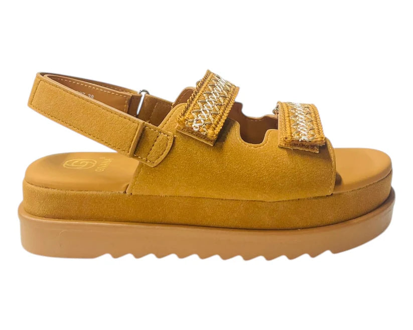 Women's Faux Leather Double Strap Chunky Sole Sandals
