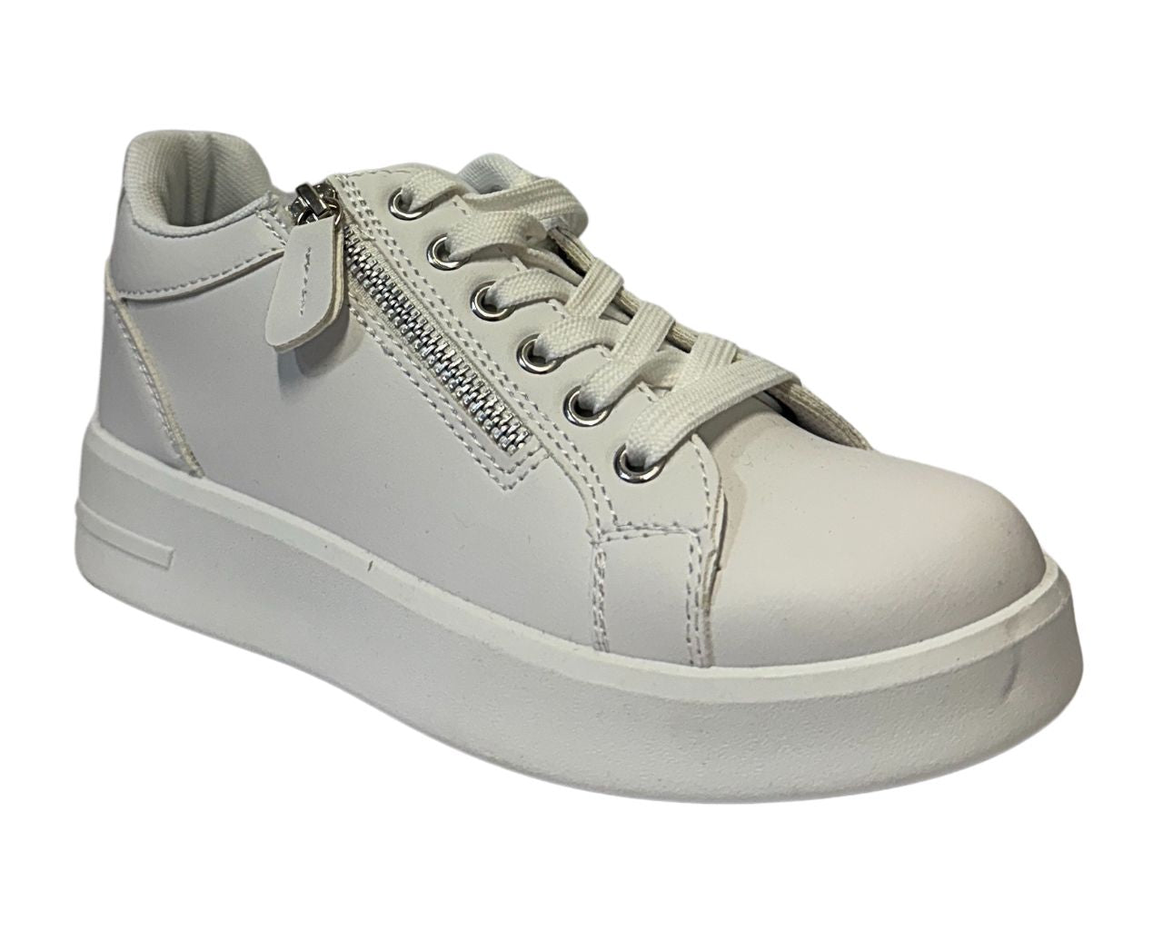 Women's Faux Leather Flat Sole Zip And Lace Up Trainers
