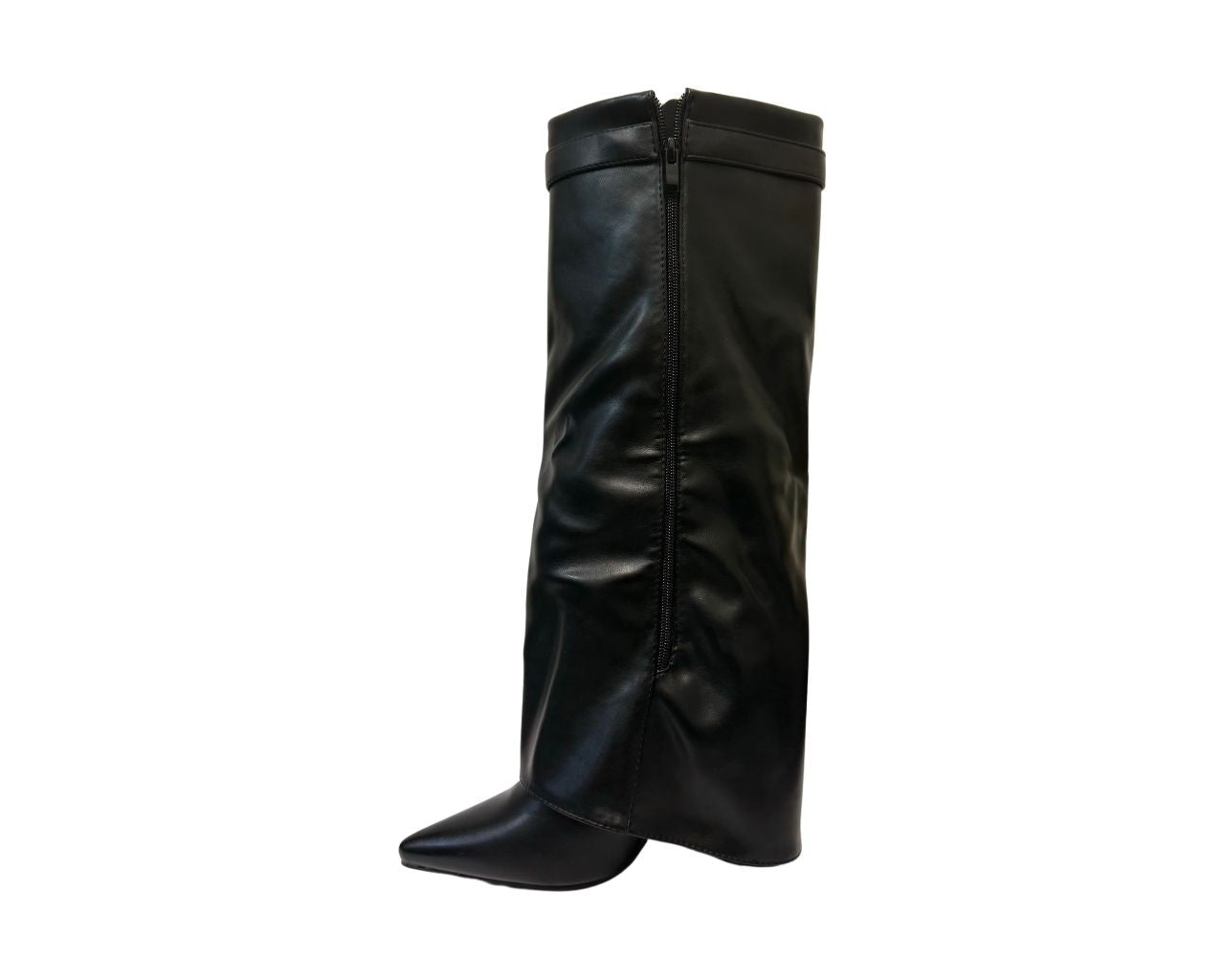 Women's Faux Leather Knee High Fold Over Block Heel Boots
