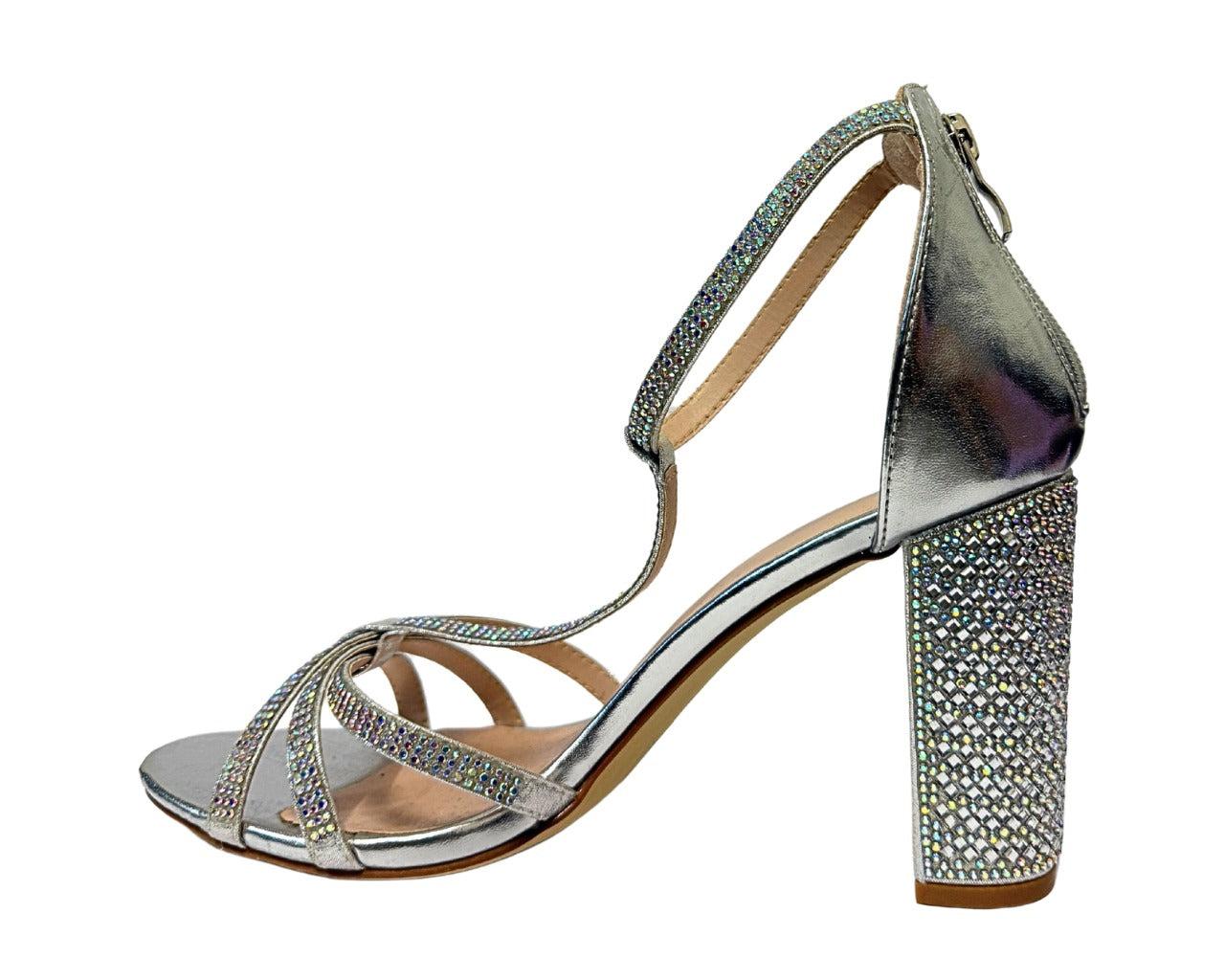Women's AH616 Rhinestone Block Heel Ankle Strap Shoes