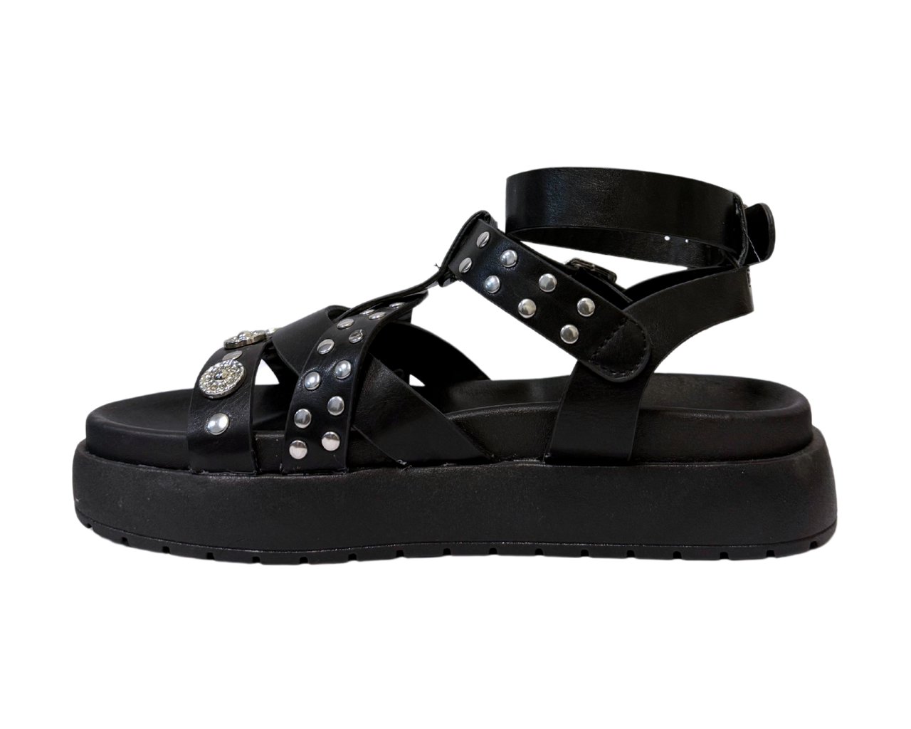 Women's Faux Leather Chunky Sole Golden Buckle Sandals