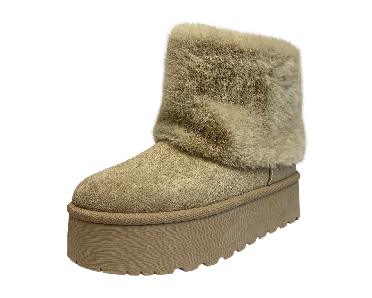 Fold Over Faux Fur Lining Platform Ankle Boots