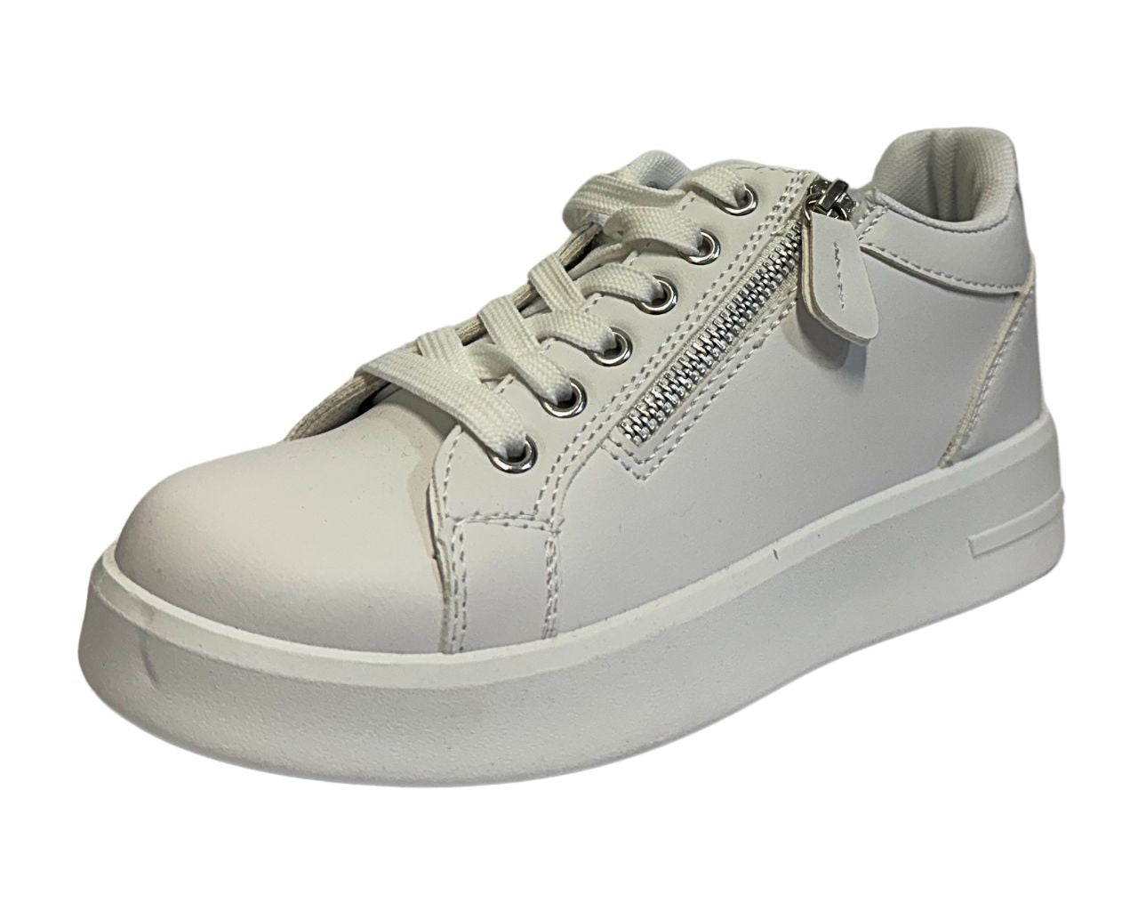 Women's Faux Leather Flat Sole Zip And Lace Up Trainers