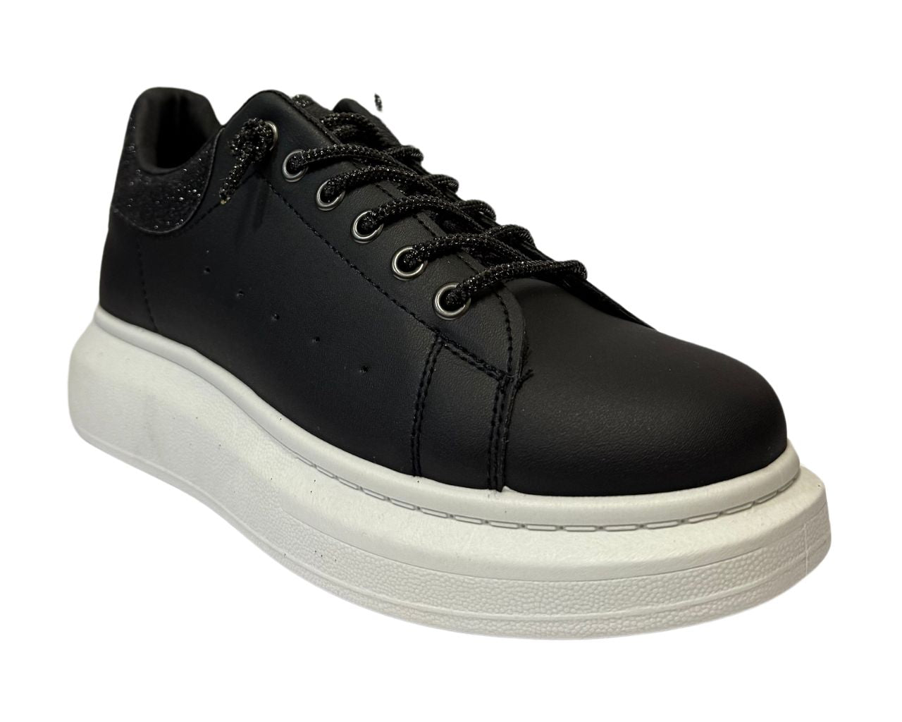 Women's Faux Leather Rhinestone Lace Up Trainers