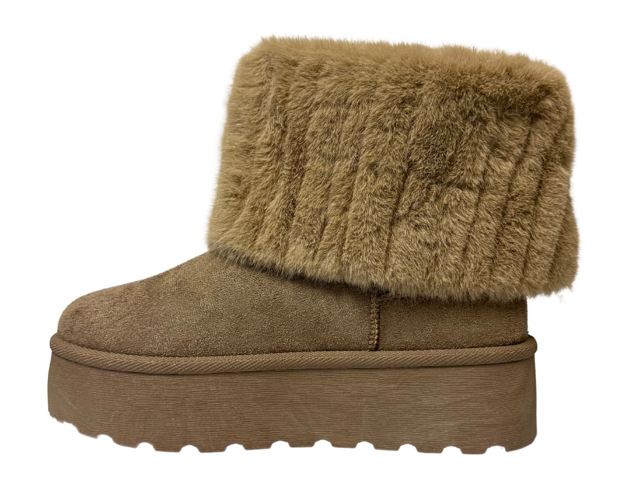 Fold Over Faux Fur Lining Platform Ankle Boots
