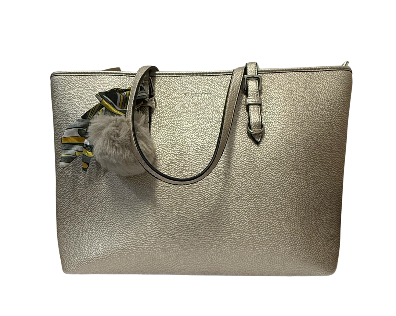 Women's Faux leather Shoulder bag with pompom and scarf