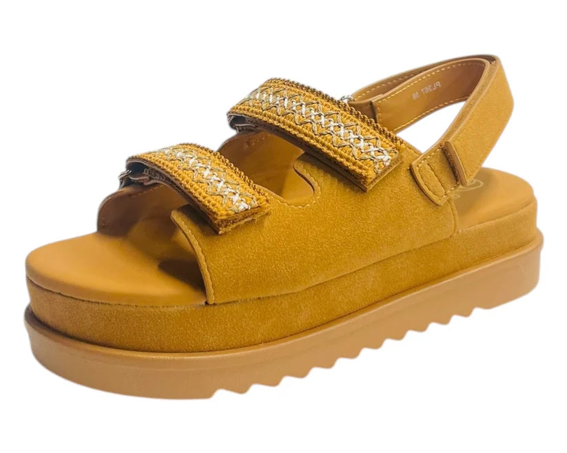 Women's Faux Leather Double Strap Chunky Sole Sandals