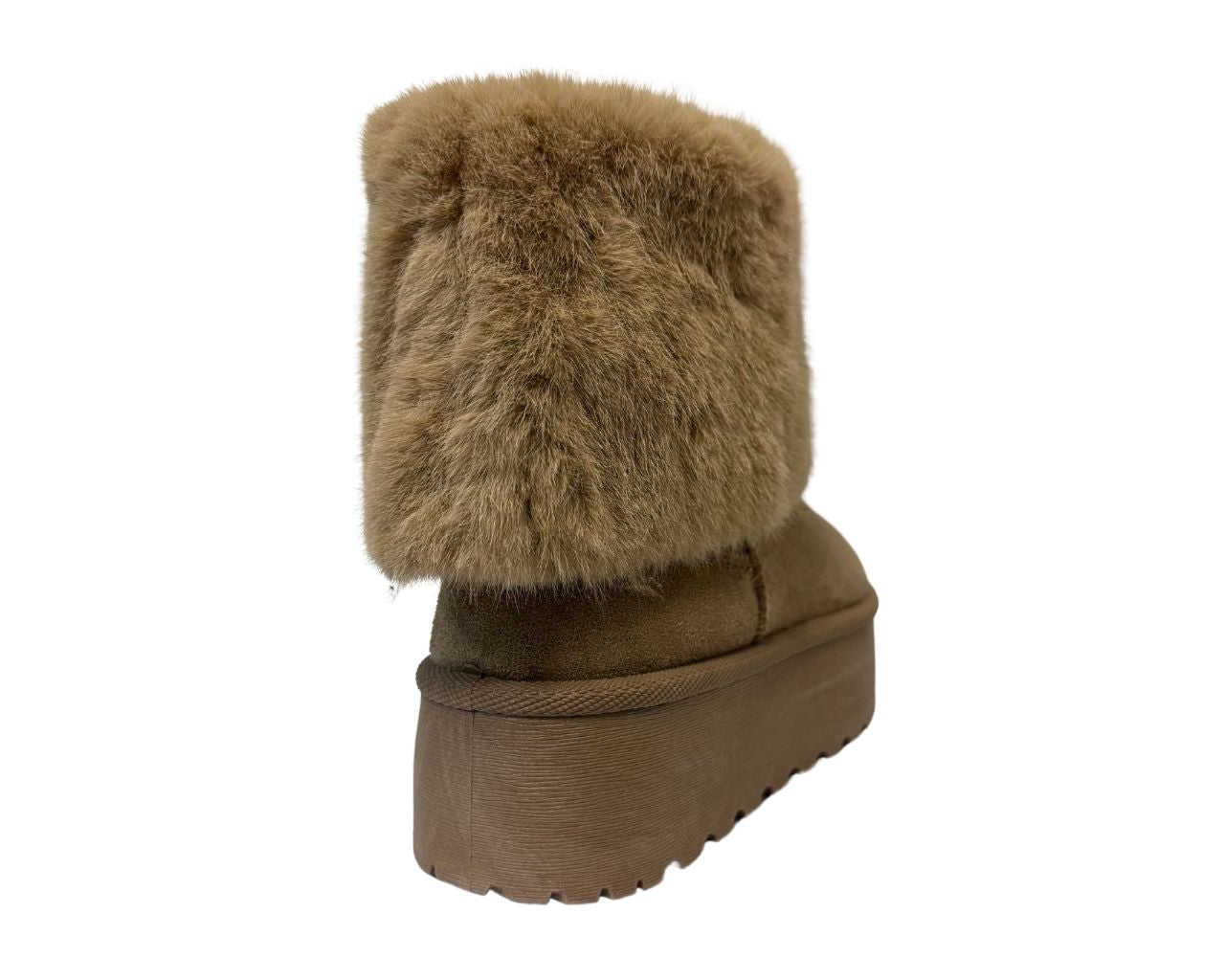 Fold Over Faux Fur Lining Platform Ankle Boots