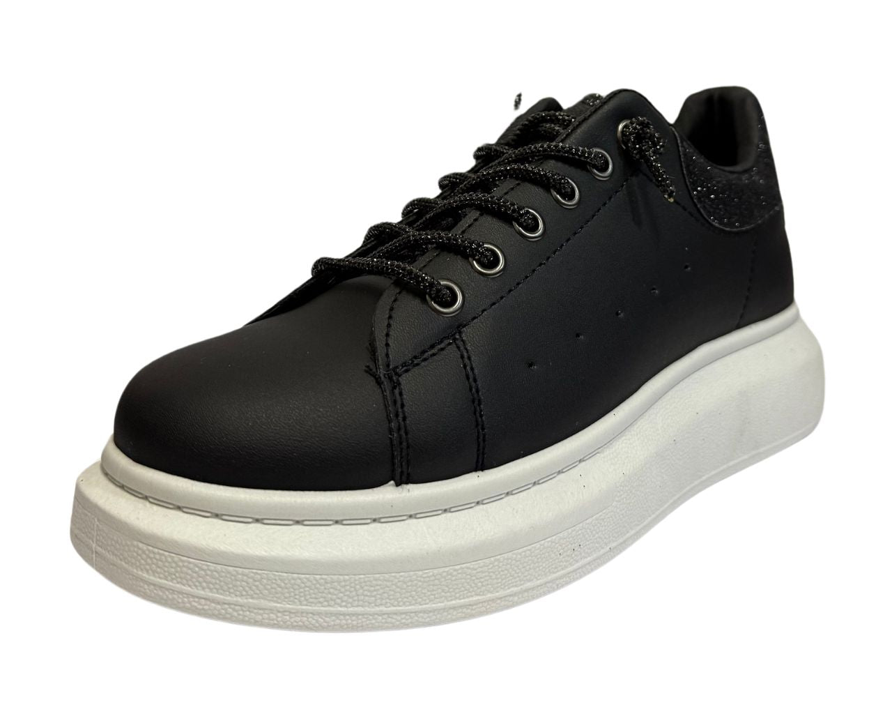 Women's Faux Leather Rhinestone Lace Up Trainers