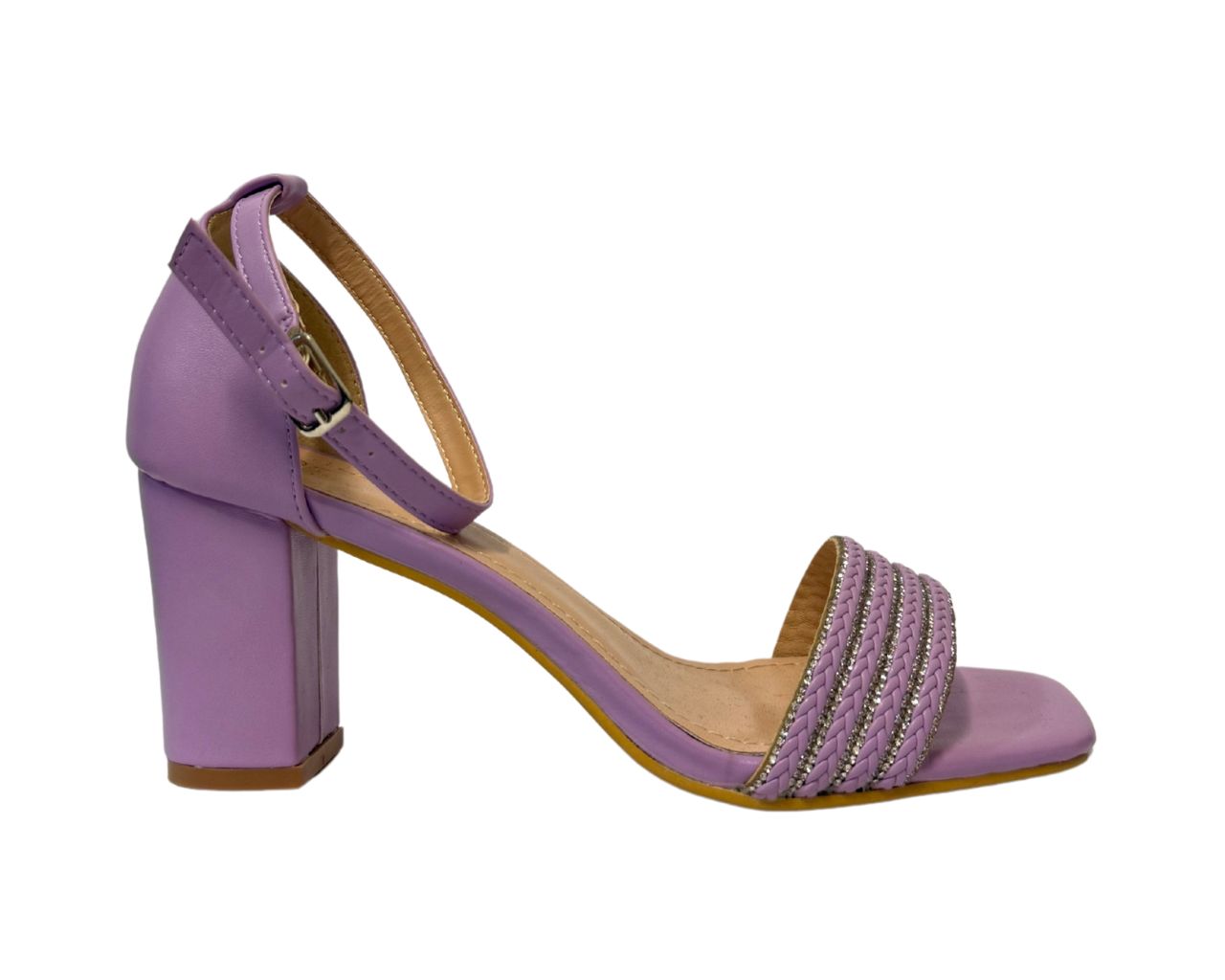 Women's B1639-131 Rhinestone Decor Block Heel Ankle Strap Shoes