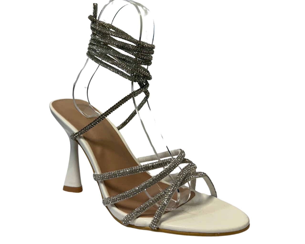 Women's Gold Lace up Diamante Strap Heels