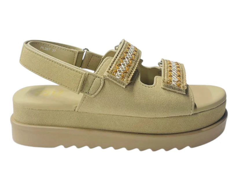 Women's Faux Leather Double Strap Chunky Sole Sandals