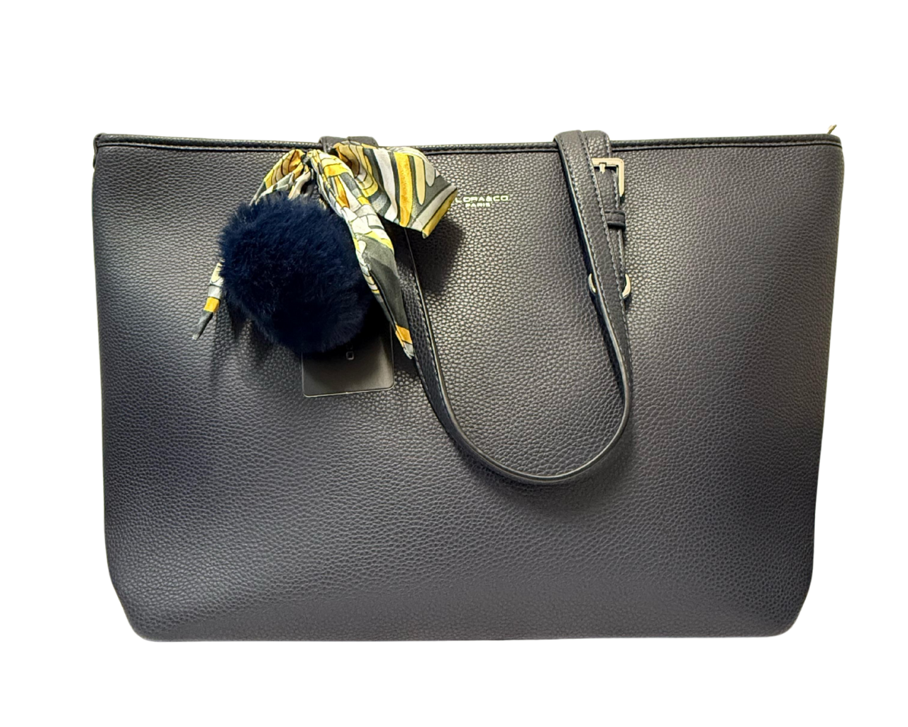 Women's Faux leather Shoulder bag with pompom and scarf