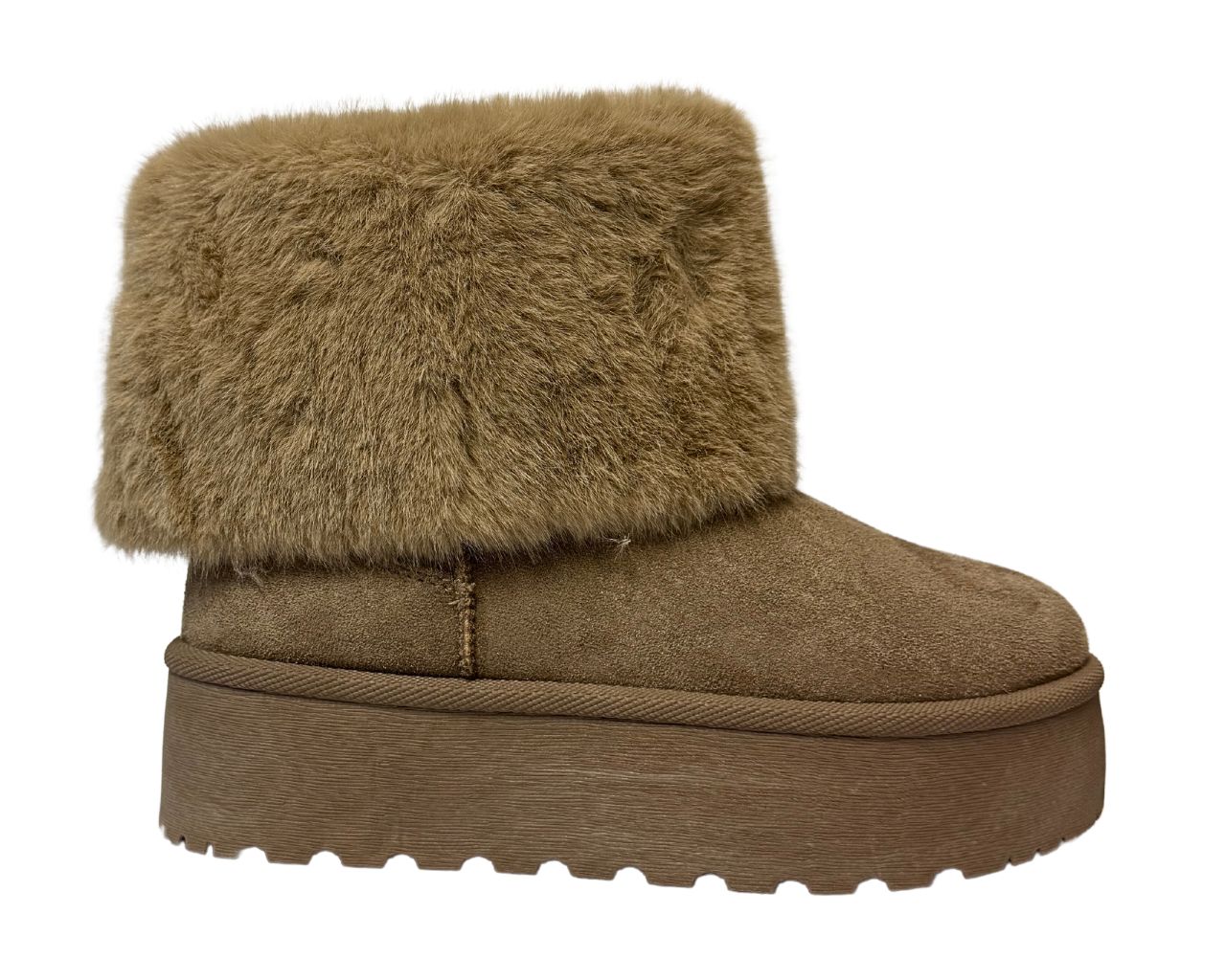 Fold Over Faux Fur Lining Platform Ankle Boots