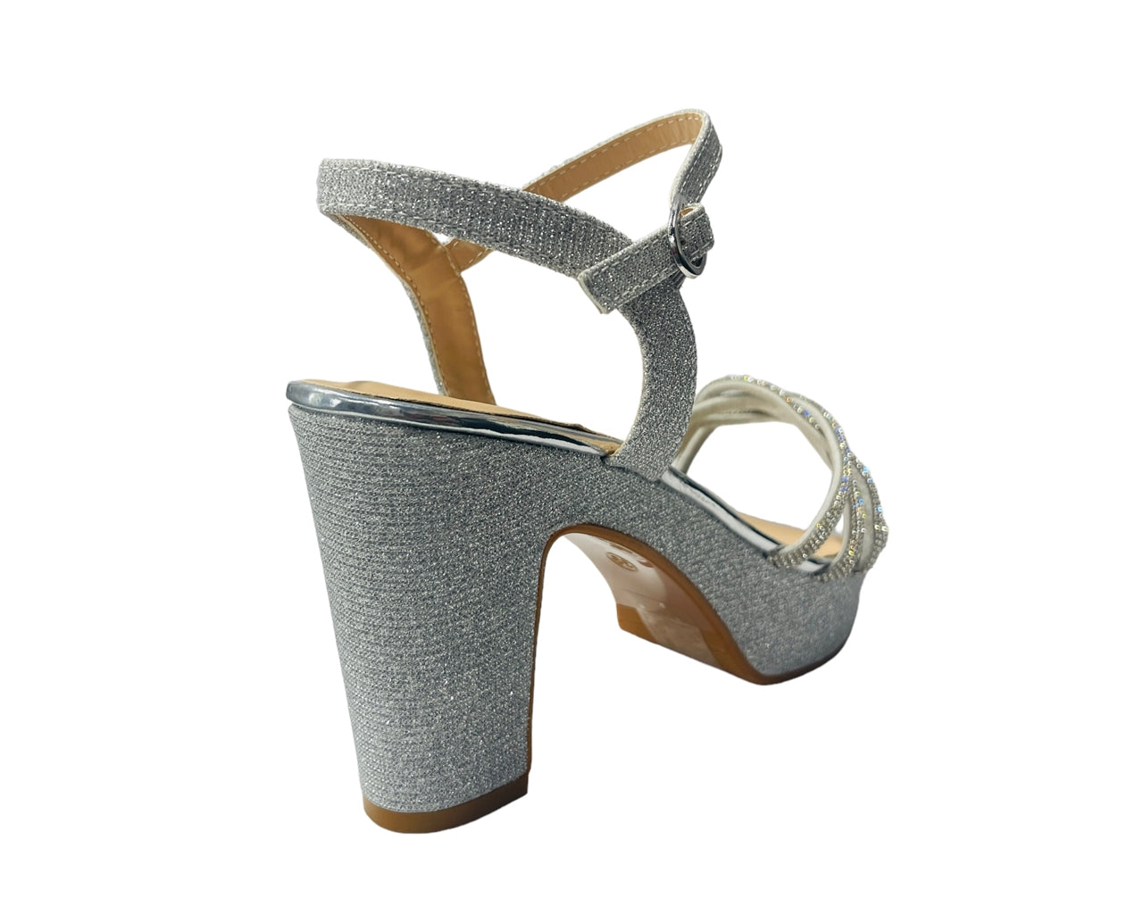 Women's Glitter Block Platform Ankle Strap Heel Shoes