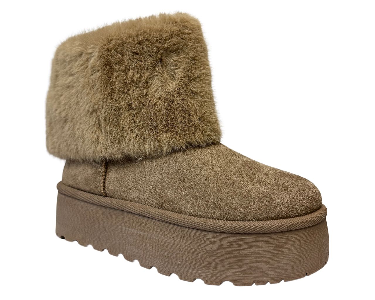 Fold Over Faux Fur Lining Platform Ankle Boots