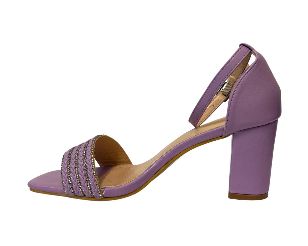 Women's B1639-131 Rhinestone Decor Block Heel Ankle Strap Shoes