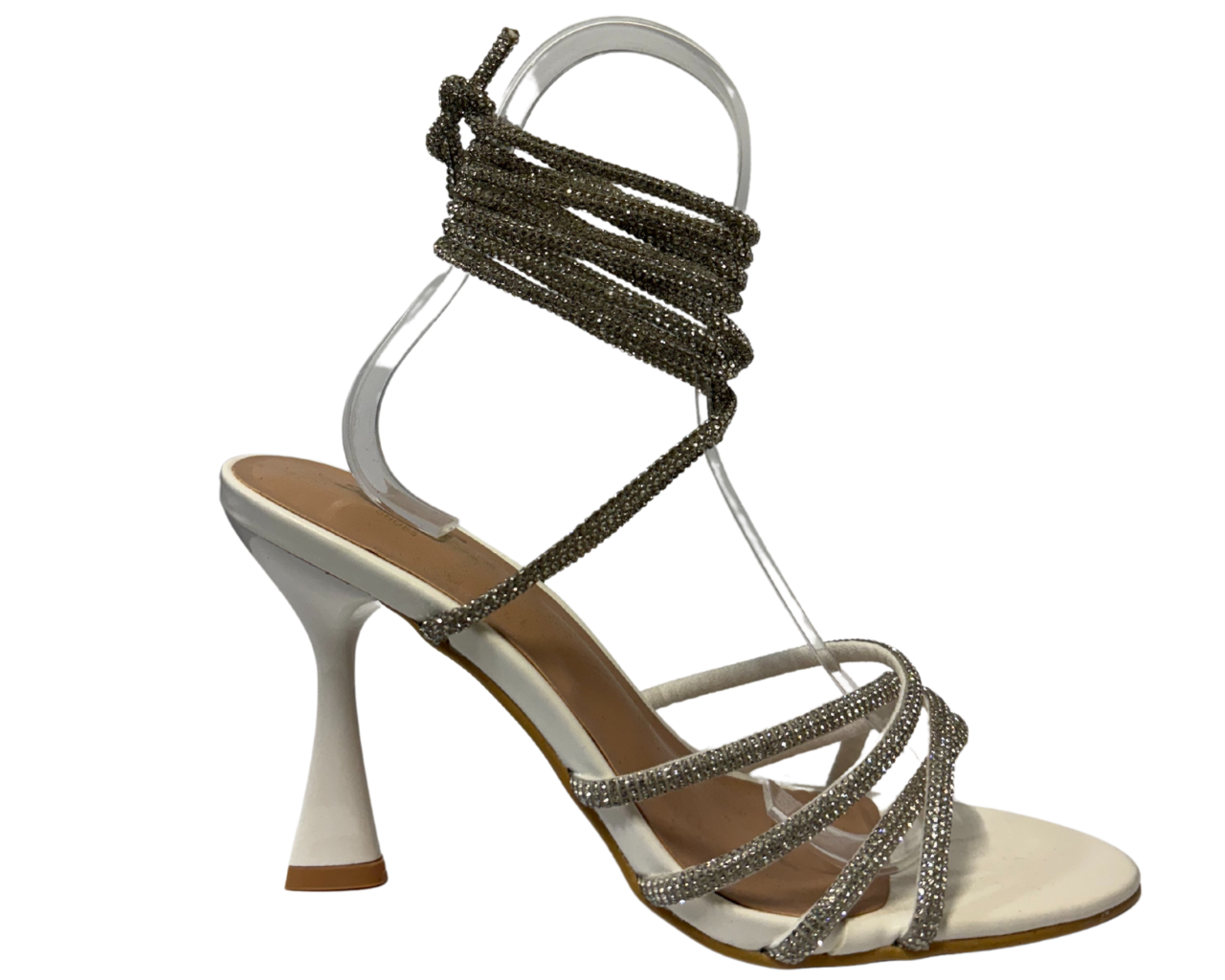 Women's Gold Lace up Diamante Strap Heels