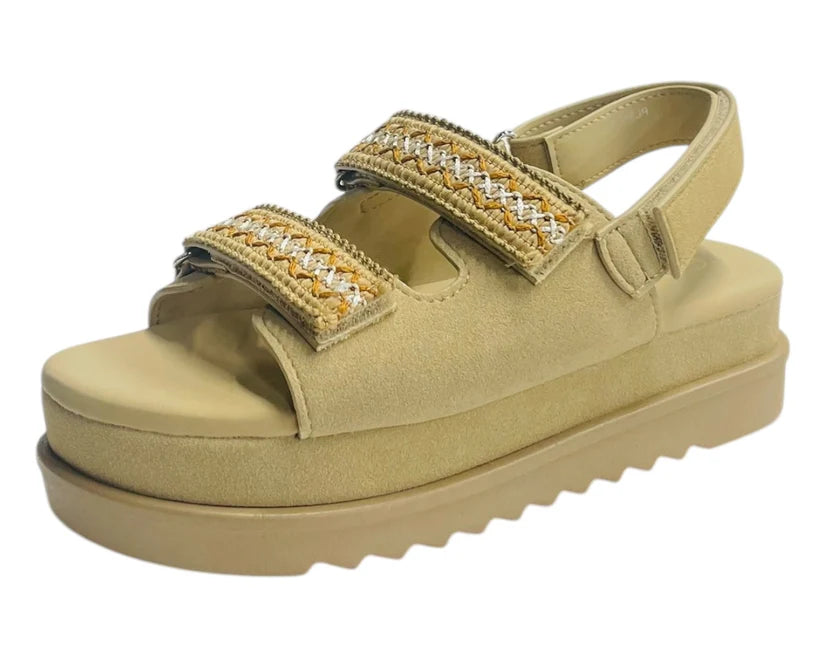 Women's Faux Leather Double Strap Chunky Sole Sandals