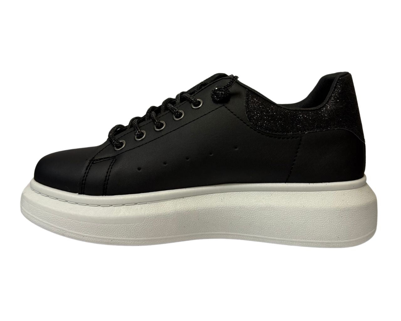 Women's Faux Leather Rhinestone Lace Up Trainers