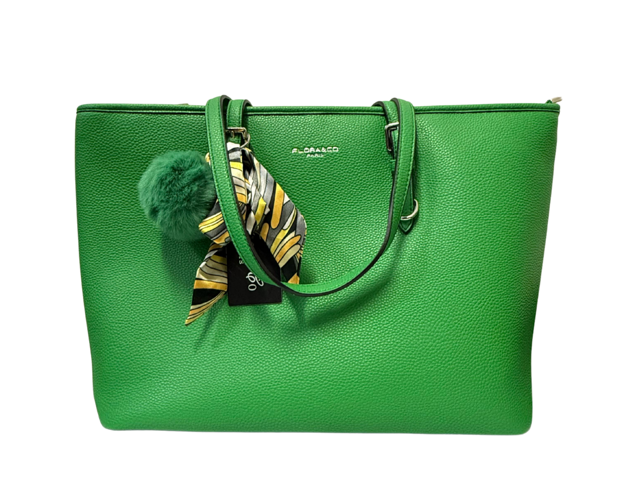 Women's Faux leather Shoulder bag with pompom and scarf