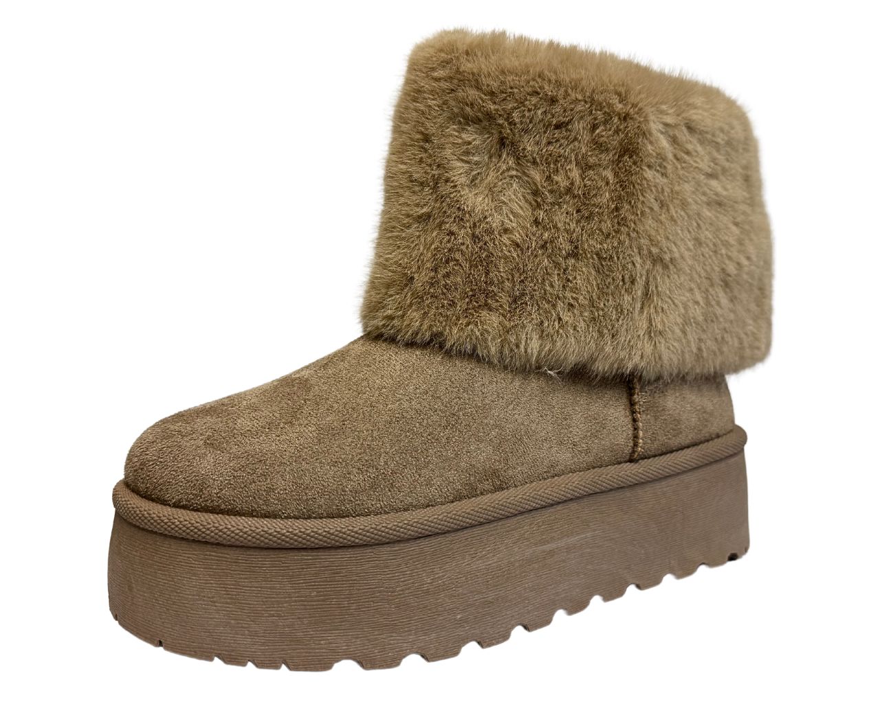 Fold Over Faux Fur Lining Platform Ankle Boots