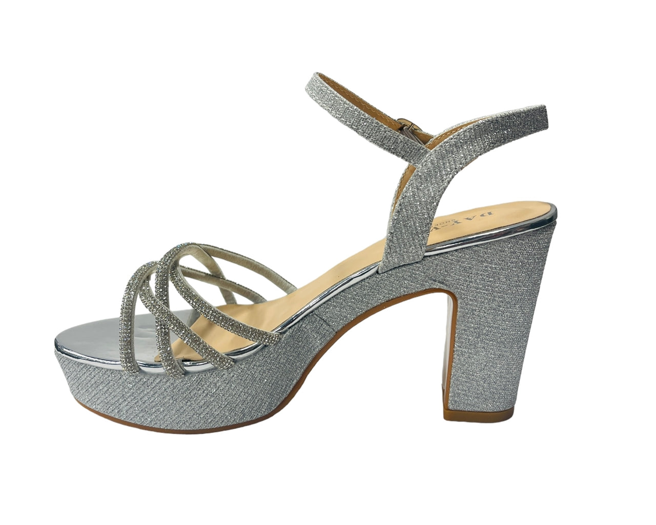 Women's Glitter Block Platform Ankle Strap Heel Shoes