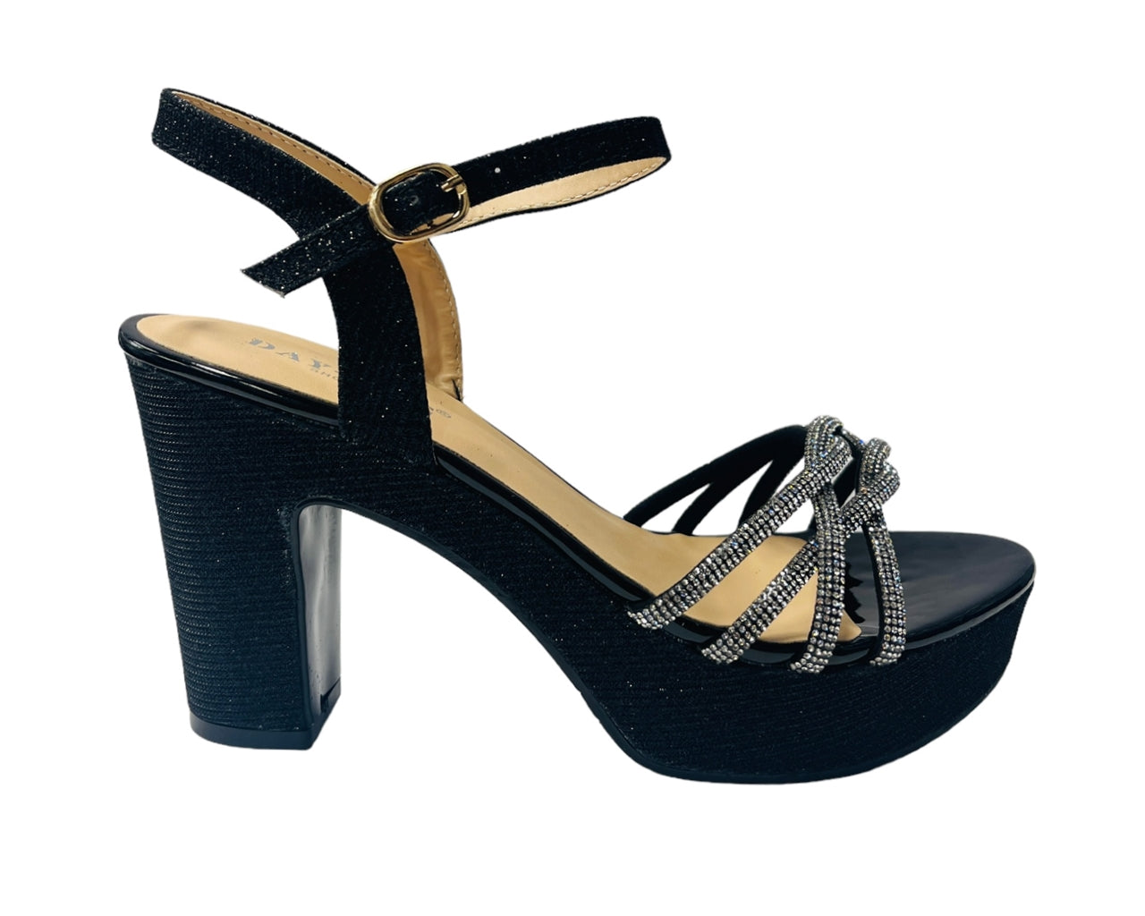 Women's Glitter Block Platform Ankle Strap Heel Shoes