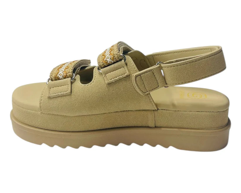 Women's Faux Leather Double Strap Chunky Sole Sandals