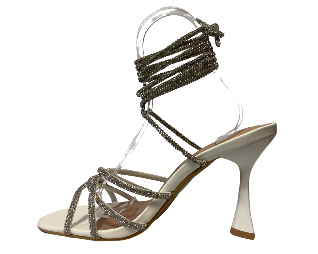 Women's Gold Lace up Diamante Strap Heels