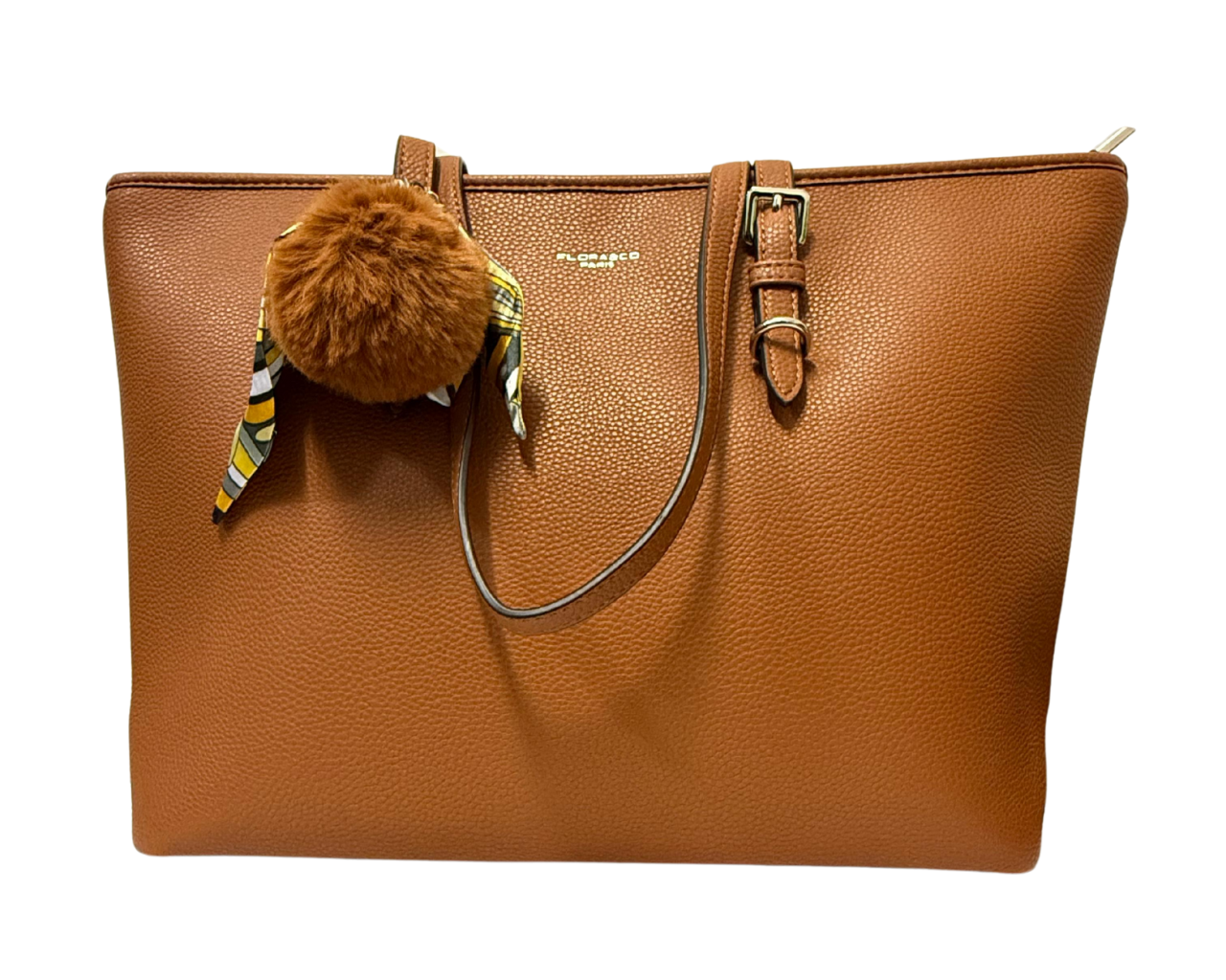 Women's Faux leather Shoulder bag with pompom and scarf
