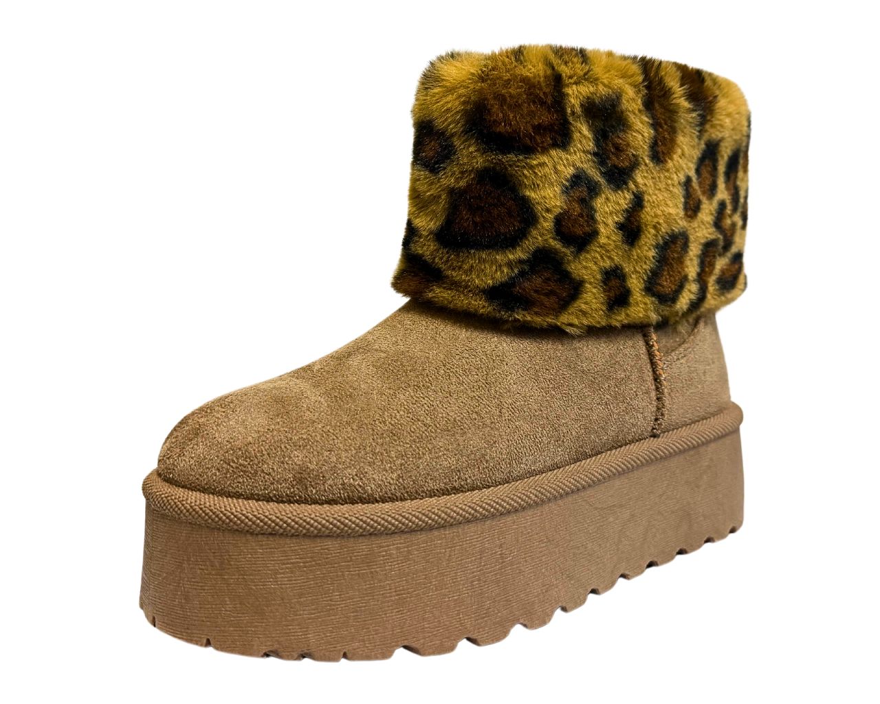 Women's Fold Over Faux Fur Lining Platform Ankle Boots