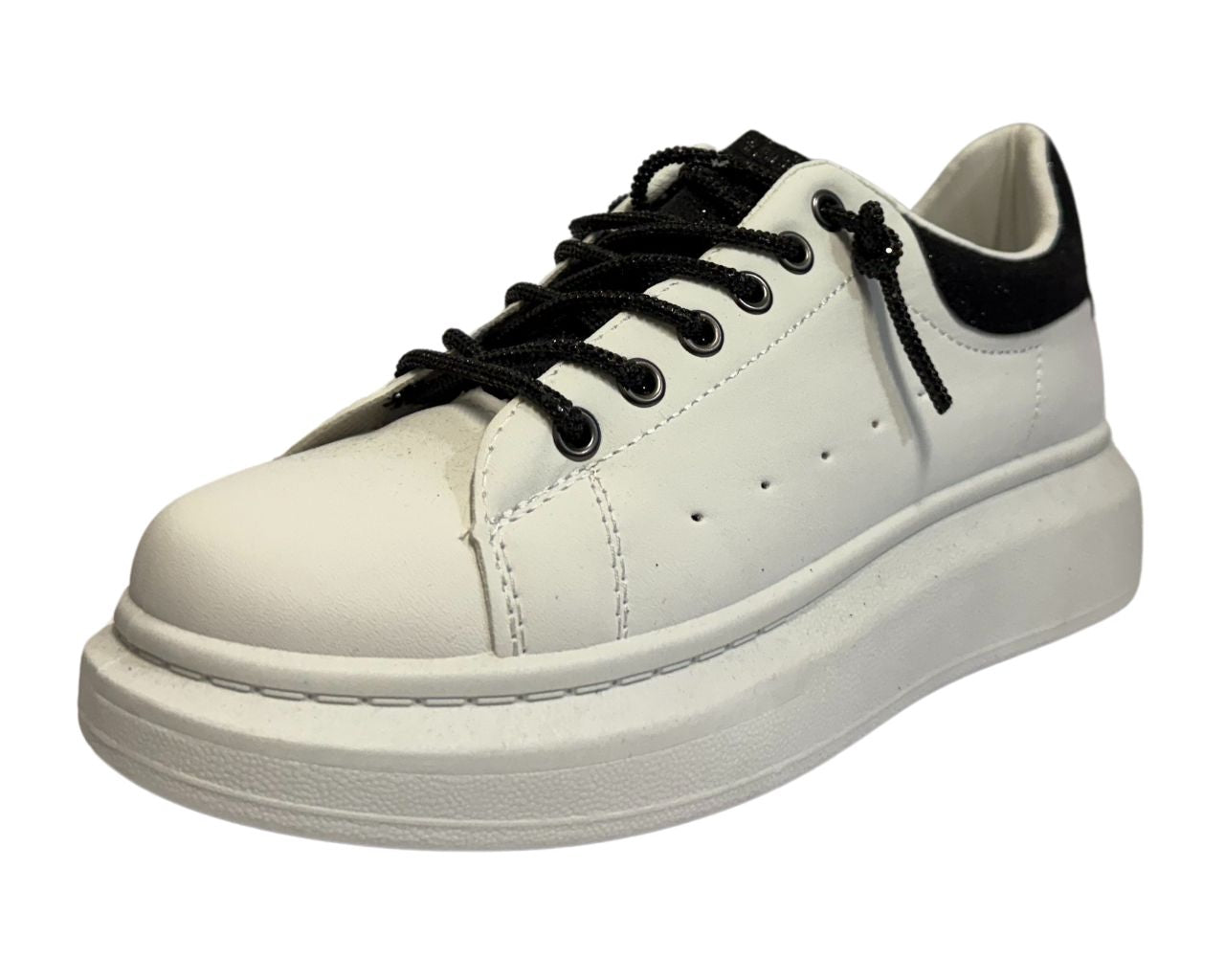 Women's Faux Leather Rhinestone Lace Up Trainers