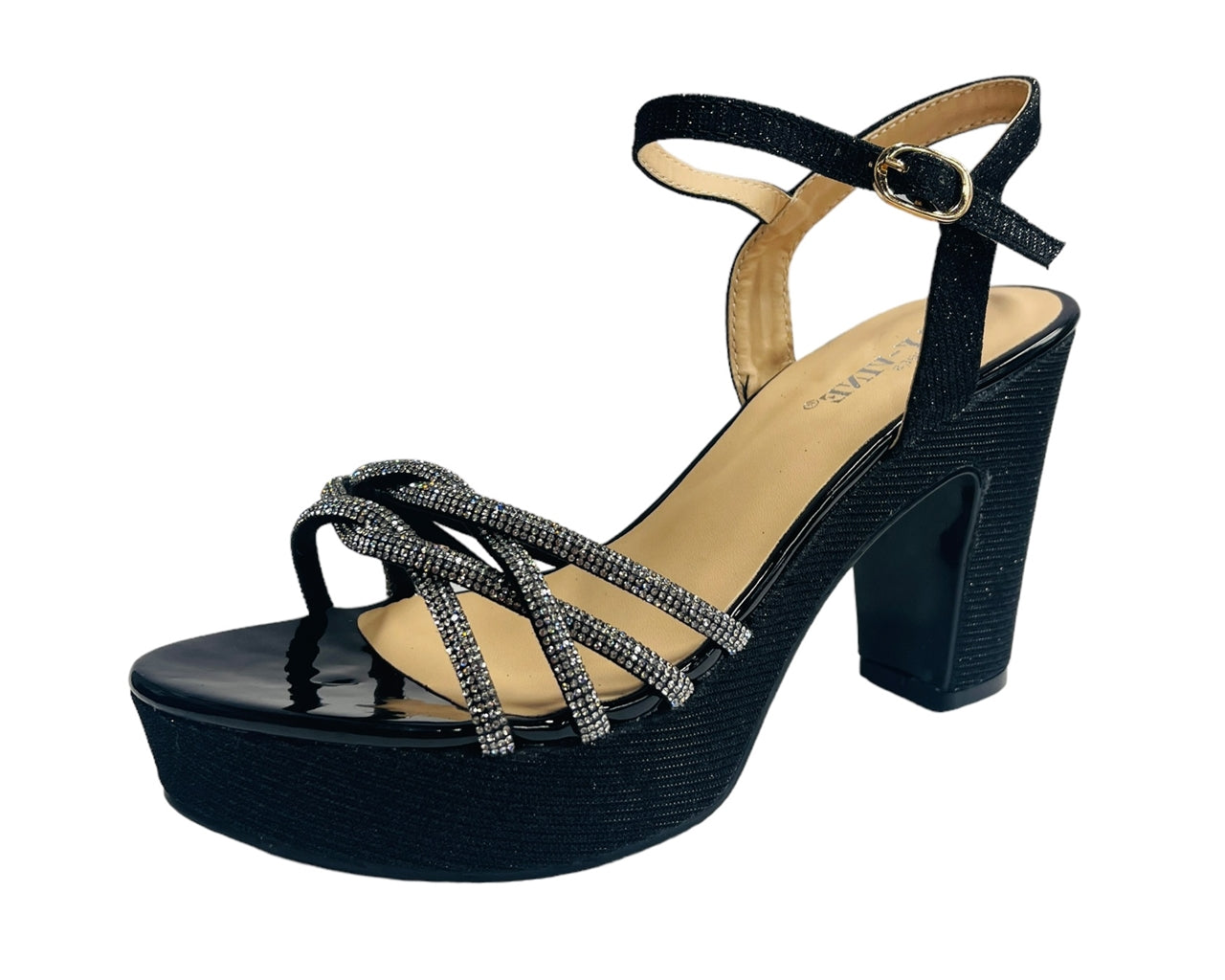 Women's Glitter Block Platform Ankle Strap Heel Shoes