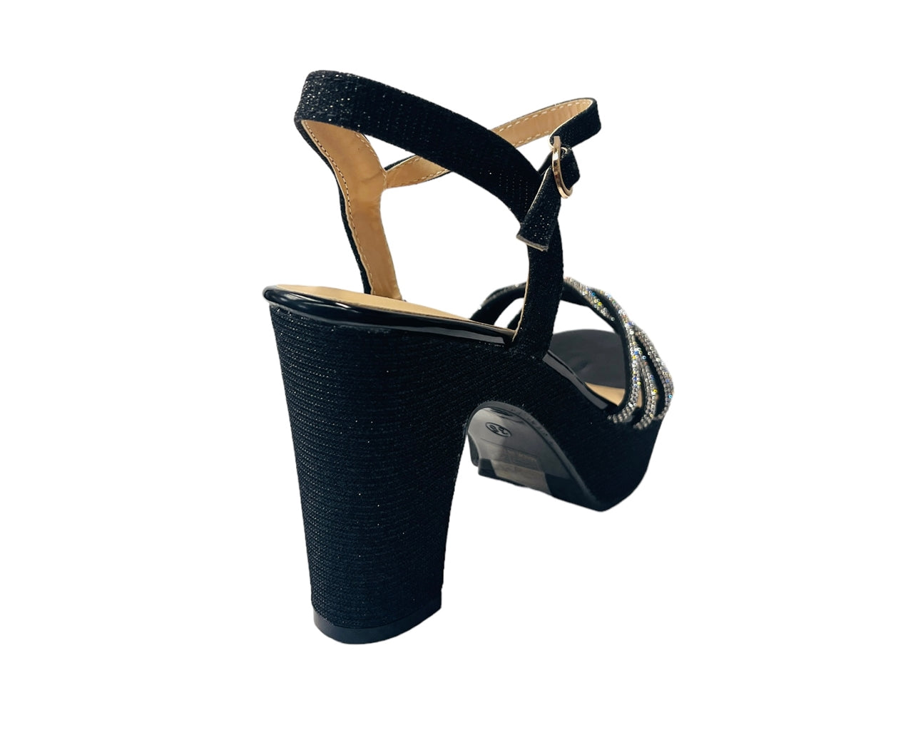 Women's Glitter Block Platform Ankle Strap Heel Shoes