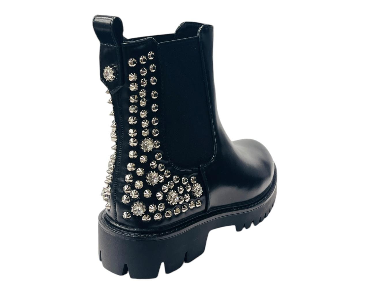 Faux Leather Studded Chunky Sole Ankle Boots