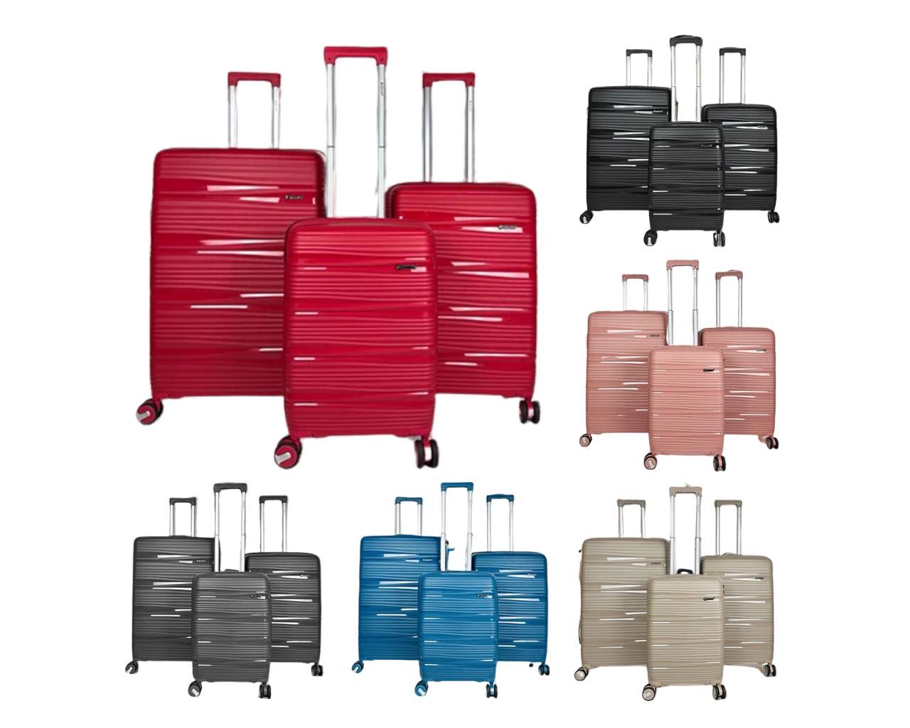 Hard Shell Lightweight Set of 3 Polypropylene Suitcases with Expandable Gusset