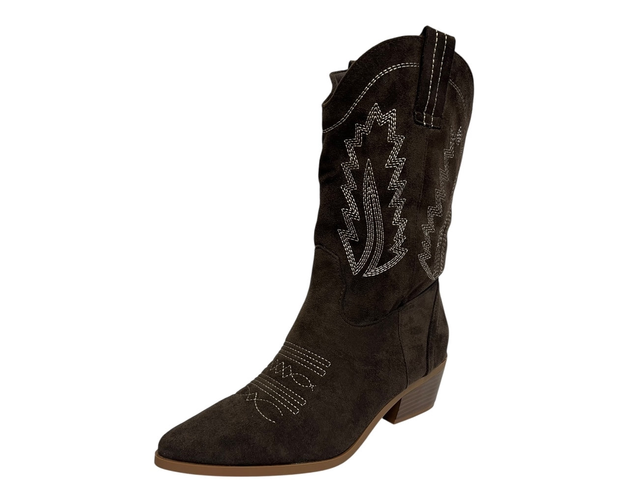 Women's Western Embroidered Cowboy Mid Calf Boots Brown