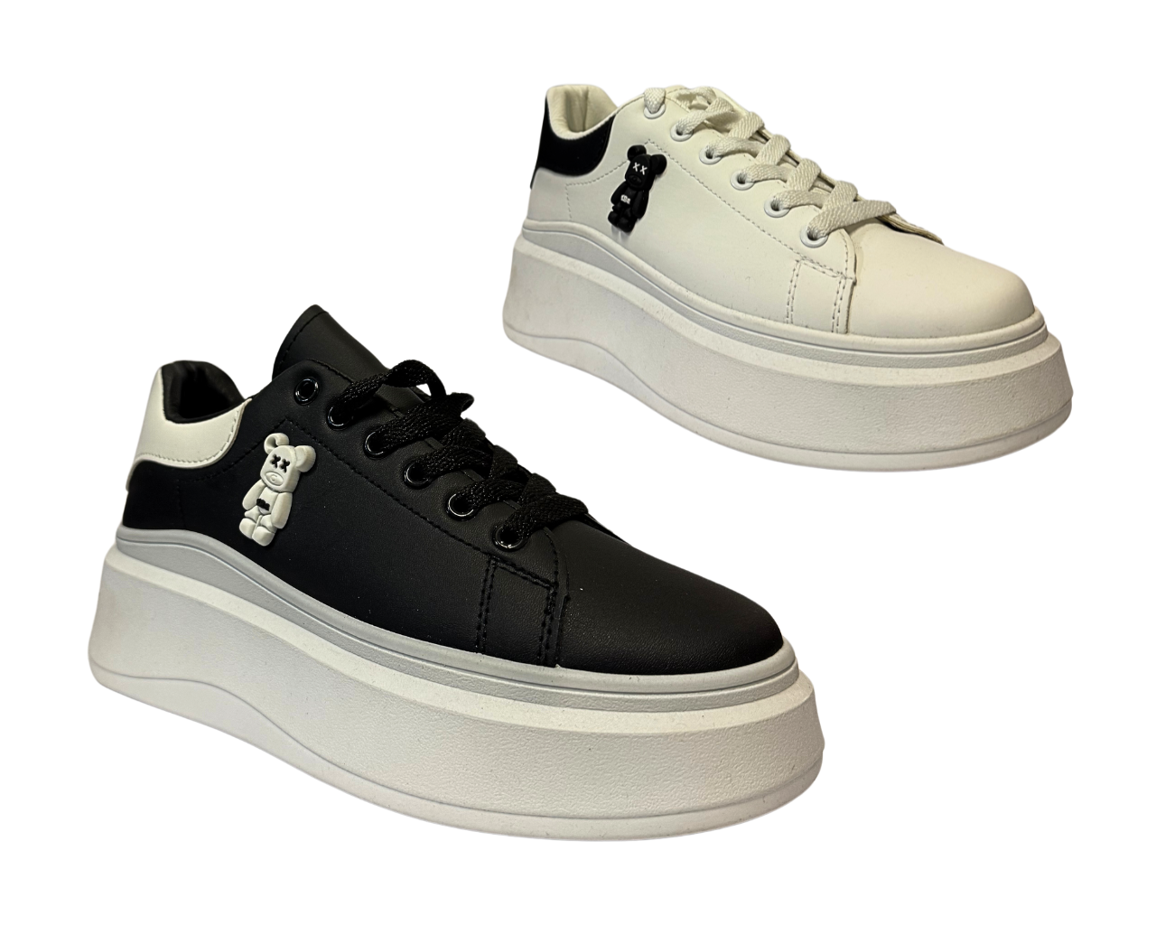 Women's Faux Leather Flat Sole And Lace Up Trainers