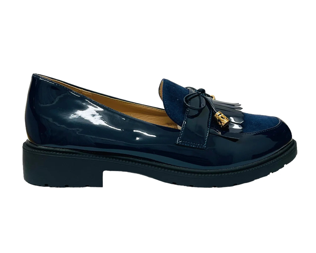 Faux Patent Leather Tassel Slip On Shoes