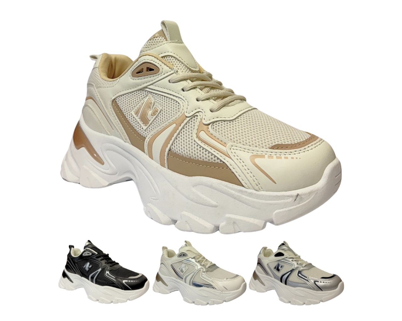 Women's Chunky Sole Lace Up Sports Comfy Gym Walking Trainers