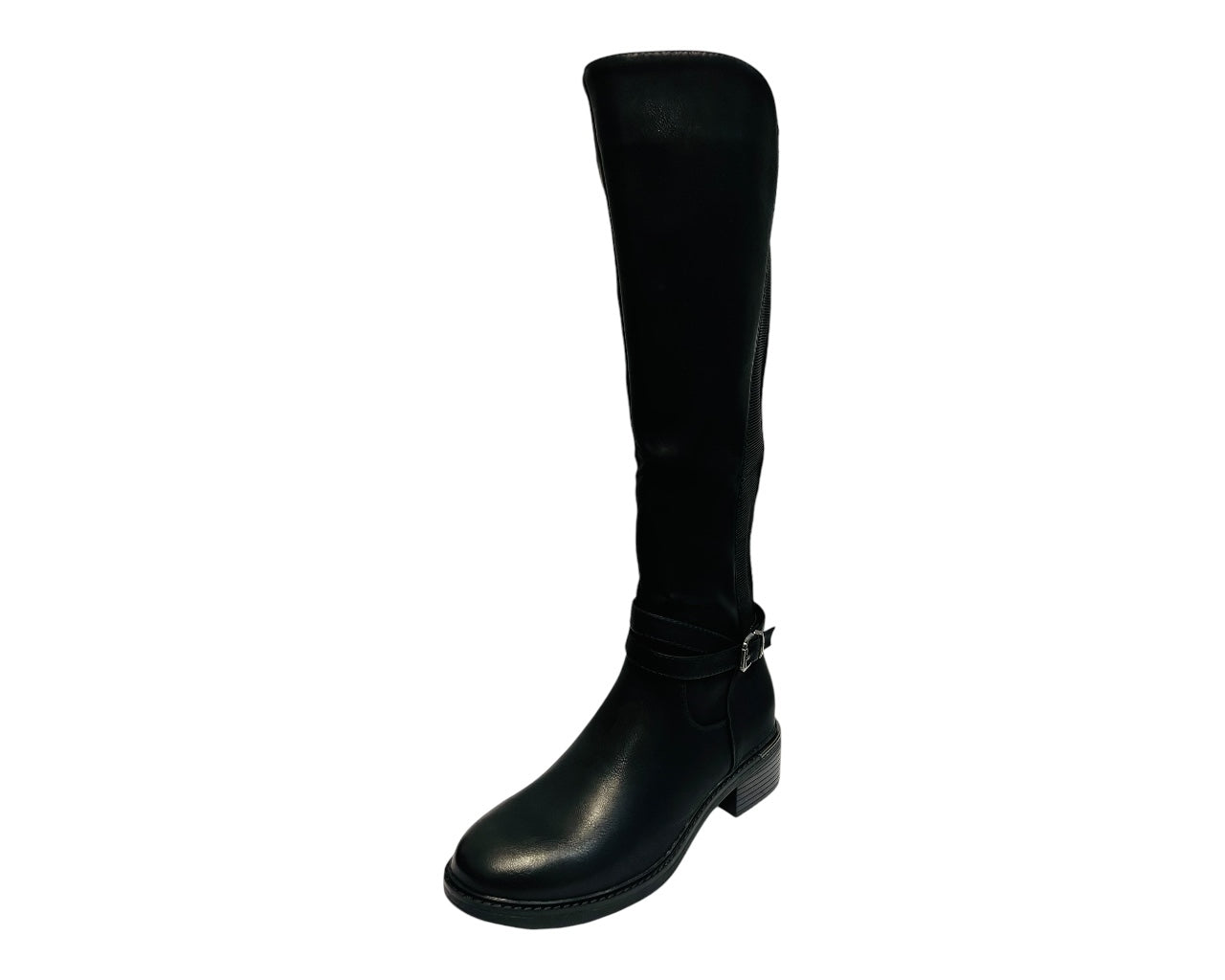 Women's JM 22-0869 Faux Leather Knee High Stretch Boots Black
