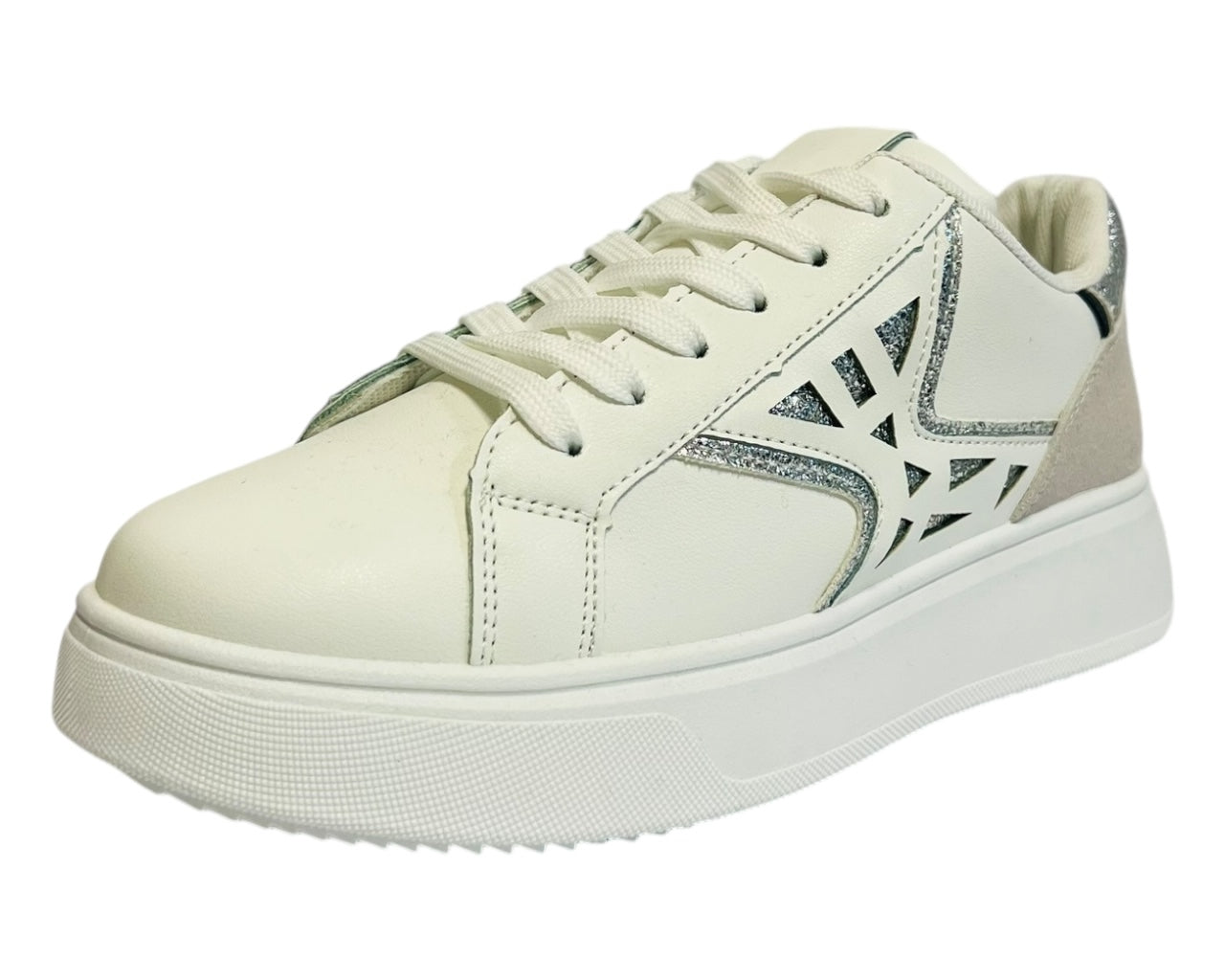 Women's Faux Leather Laser Cut Lace Up Trainers