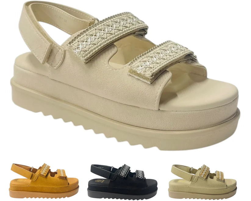 Women's Faux Leather Double Strap Chunky Sole Sandals